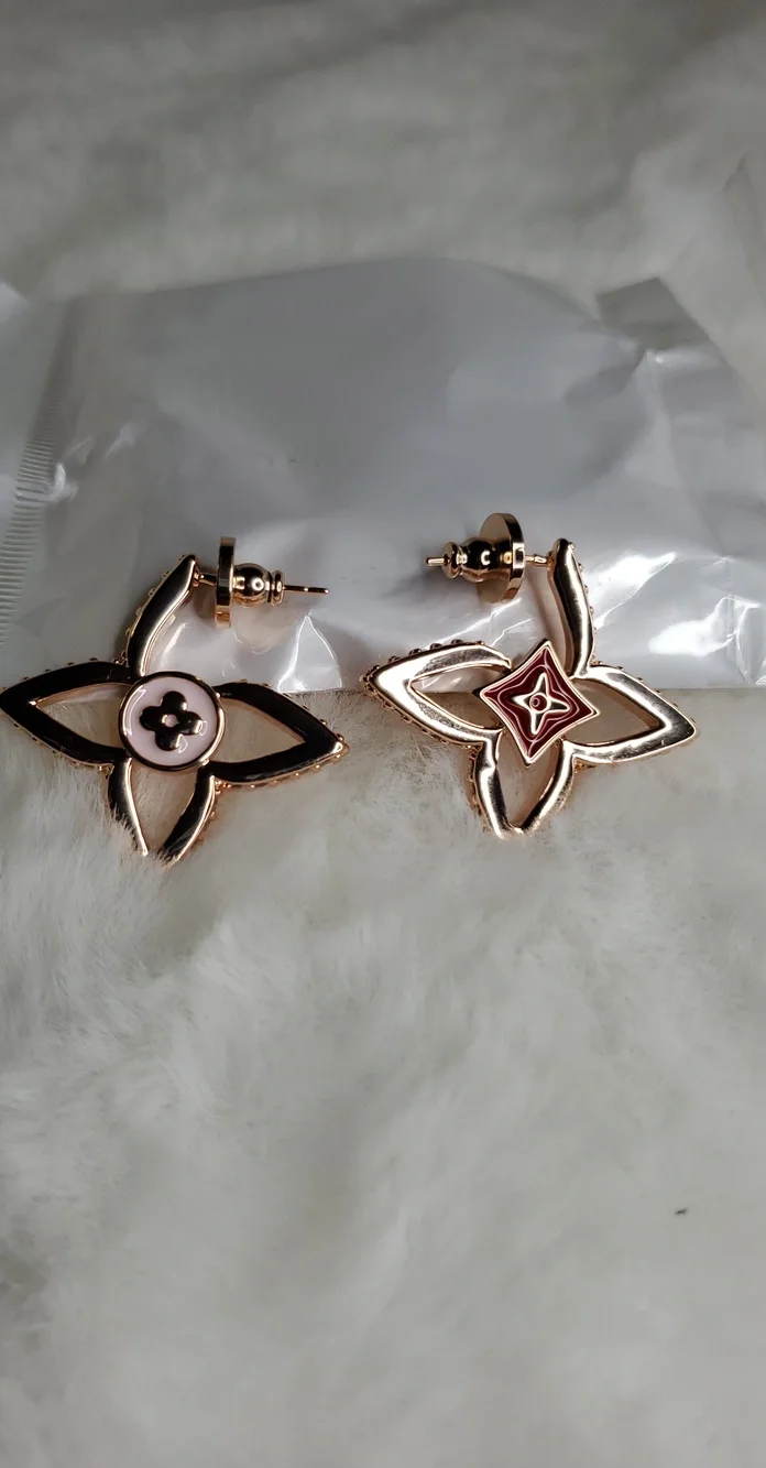 Fashion Jewelry Rose Gold Floral Star Drop Earrings with Pink Accents